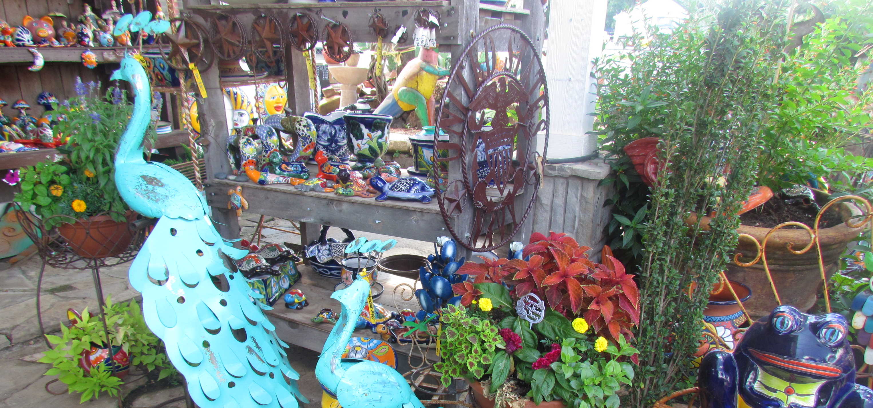 Yard decorations, Cement Statues, Talavera Pottery, Iron Decorations and more at Madison Gardens Nursery, Spring, TX.